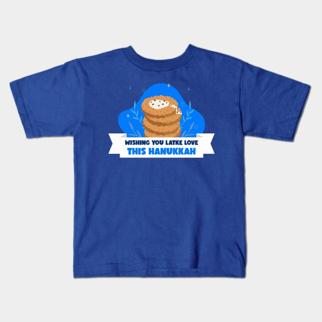 “Wishing You Latke Love This Hanukkah” Stack Of Delicious Latkes Kids T-Shirt by Tickle Shark Designs